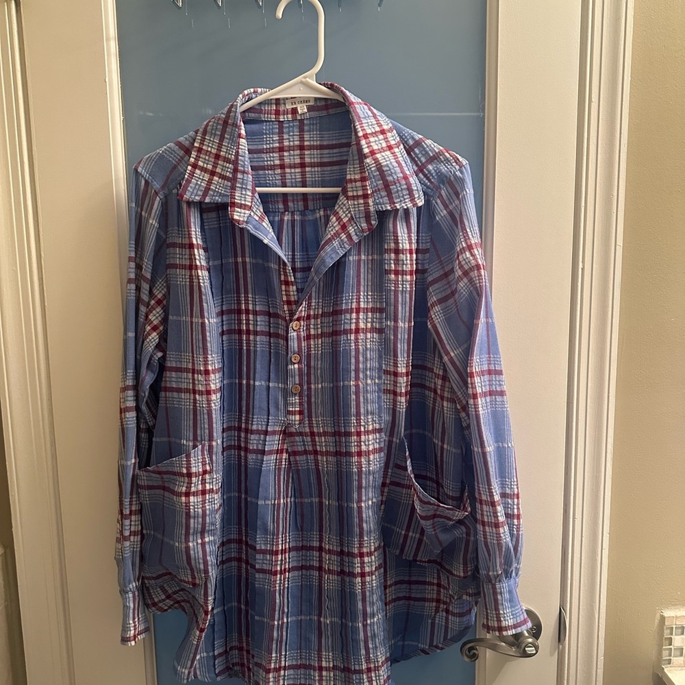 Blue and Red Plaid Women’s Oversized Shirt